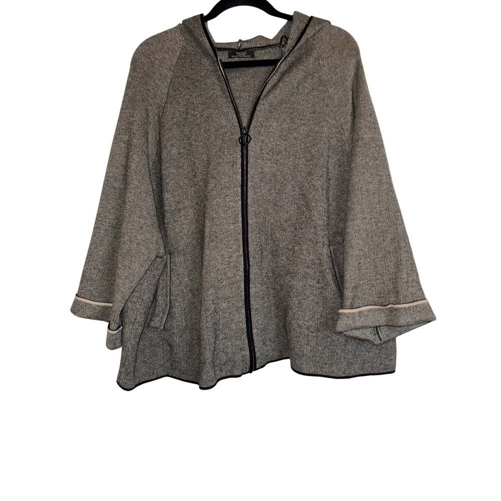 Parfois Gray Knit Hooded Zip Front Cape Jacket with Pockets‎ Size M